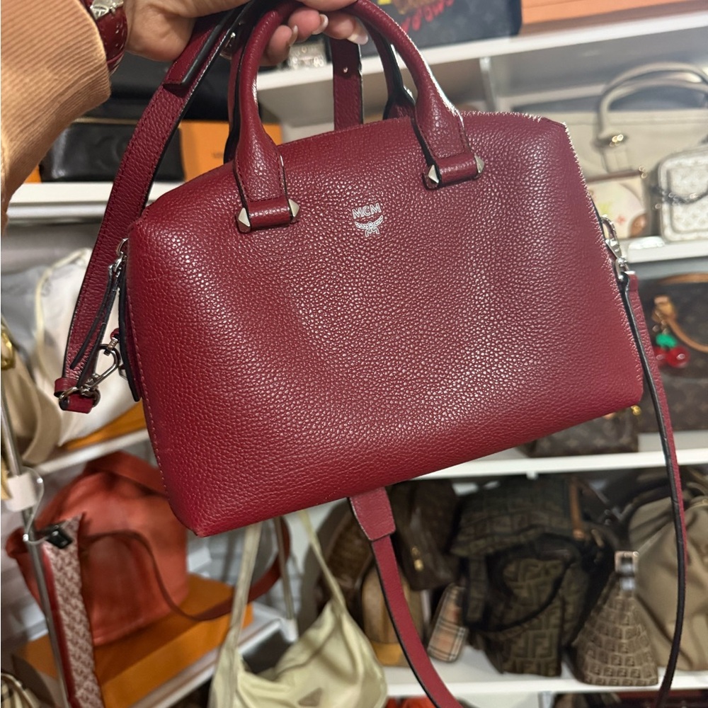 MCM Burgundy Leather Satchel